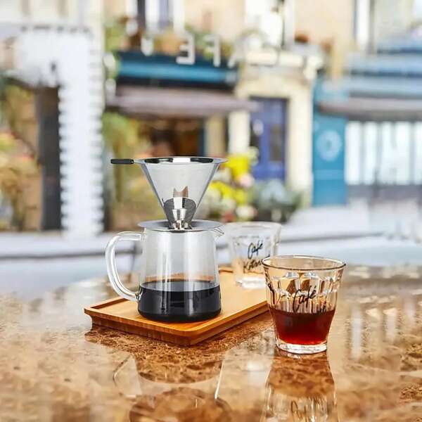 1 Pc Stainless Steel Coffee Powder Filter With Base, Reusable Hand Drip Coffee Filter Funnel, Ideal Tool For Pour Over Coffee Making Back To School