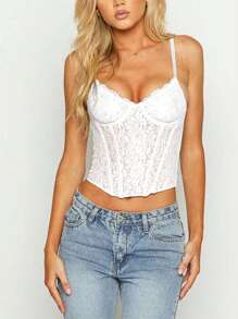 Spitzen-Muster Fischgrätbindung Taille schlanke Passform Camisole Top