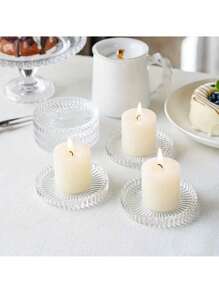 4pcs Glass Candle Holders, Coasters For Wedding, Valentine's Day, Dining Table Center Decor, Home Decoration, Coffee Cups, Ashtrays, Festival Events, Family Gatherings, Themed Parties