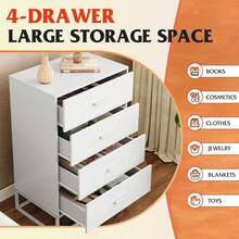 4 Drawer Wood Dresser, Tall Storage Chest For Bedroom, Hallway, Living Room & Closet, Sturdy Metal Frame,Brown Oak - 白色 - 查看 5