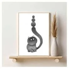 1 件无框现代简约动物猫印刷帆布海报复古画墙艺术适用于客厅、卧室、宿舍、书房、酒吧、咖啡店墙壁装饰家居装饰 - 彩色 - 查看 4