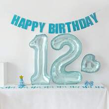 32 英寸亚克力果冻蓝色数字气球，适用于生日、周年纪念、主题派对背景装饰 - 藍色 - 查看 3