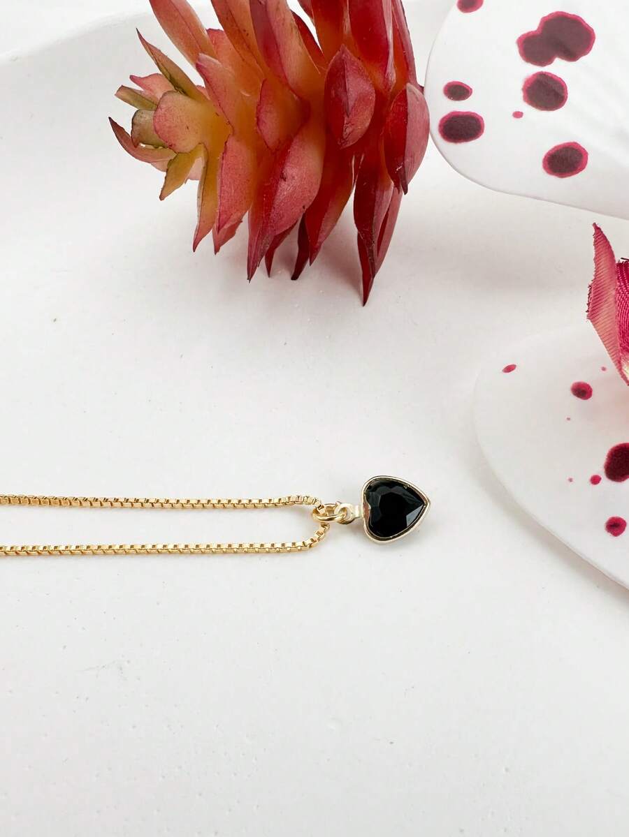Necklace With Colorful Zirconia Stone Heart Women's Necklace Necklace With Heart Studded And 18k Gold - 黑色 - 查看 1