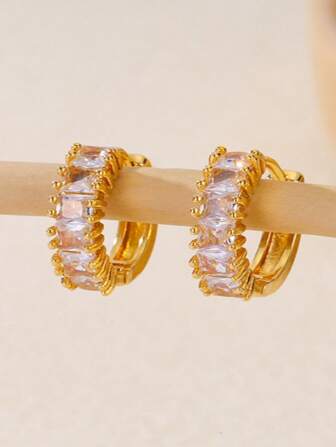 1 Paio di orecchini a cerchio semplice ed elegante in rame con zirconia cubica, colore oro, orecchini a cerchio piccolo per matrimonio, eventi, festa, vacanza, regalo per donne