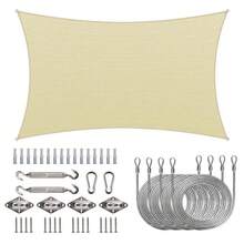 COLOURTREE Sun Shade Sail 10 'x 13' Rectangle Mounting Kit 90 GSM Beige - - 1 - View 1