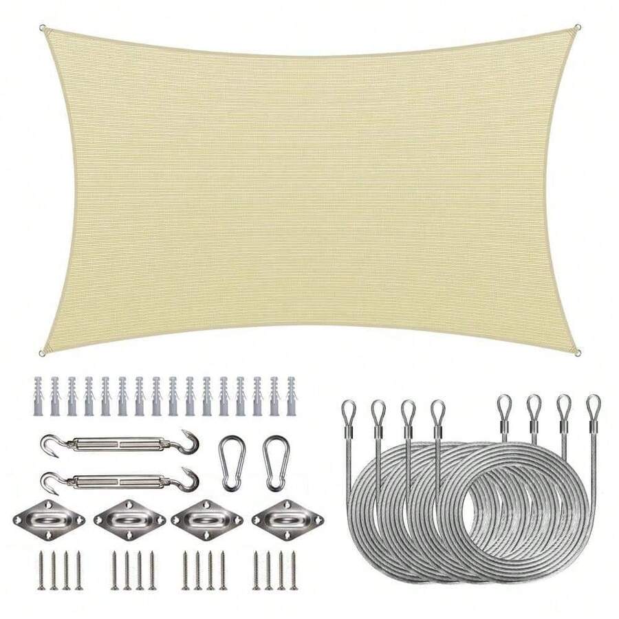 COLOURTREE Sun Shade Sail 10 'x 13' Rectangle Mounting Kit 90 GSM Beige - - 1 - View 1