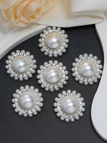 4 قطع/عبوة أزرار معدنية أنيقة دائرية الشكل مرصعة بالراين وخرز اللؤلؤ، أزرار فخمة عصرية بسيطة، أزرار زخرفية للمعاطف والقمصان والسترات الصوفية والجاكيتات، إكسسوارات مجوهرات متعددة الاستخدامات لل- DIY