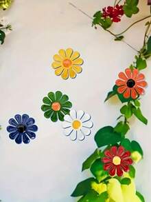 6 piezas/1 pieza Decoración de pared de girasol de metal vibrante, arte colgante de girasol de metal para jardín, pared, sala de estar, dormitorio, comedor, porche, patio, balcón, patio exterior y cerca, decoración floral colorida para el hogar y el jardín