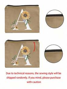 Initial Letter A-Z Flower Print Makeup Bag,Portable Toiletry Bag,Initial Pouch,Zippered Cosmetic Bag,Multi-Purpose Wash Bag,Storage Bag,Daisy Flower Pattern,Cosmetic Pouch For Small Items Storage,Clutch Bag, Lightweight Foldable Storage Bag, Teacher Gift Clutch Bag,Storage For Nurses, Doctors, Teachers Bag, ,Initial Cosmetic Bag,Suitable For Travel, Bridal Party, Or Daily Use, Beach, Mother'S Day Gift, Easter Gift, Birthday Gift