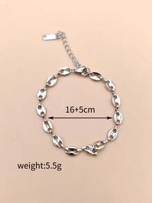 1pc Stainless Steel Oval Pig Nose Coffee Bean Bracelet, INS European & American Style - Silver 1 - View 2