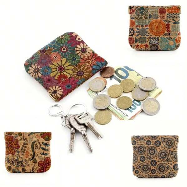 Large Size Floral Print Mini Coin Purse Women's Wallet Multi-Function Key Bag Coin Bag Kiss Lock Closure Cute Coin Purse Portable Lightweight Small Wallet Cork Material Suitable For Daily Leisure, Business Office Suitable For Storing Coins, Keys, Headphones, Suitable For Women, Students, Mothers, Teachers, White-Collar Workers At Work Mother's Day Birthday Gift