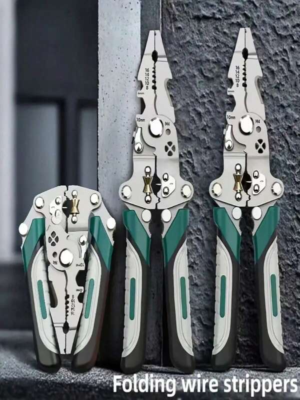 1pc Foldable Wire Stripper New Industrial Grade Electrician Special Multi-Function Wire Stripper Peeling Stripping Wire Splitting Wire Winding Wire Cutting Wire Cutting Wire Cutting Pliers Screw Pulleys Are Designed For Circuit Repair Peeling, Cutting, Twisting Water Pipes, Crimping Terminals, Etc. Folding Design Is Easy To Carry
