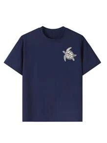 Een stuk van een meisje, grote kinderen, casual bedrukt ronde hals pullover, kort mouwen T-shirt voor zomerstudenten, jonge kinderkleding - Zwemmende schildpad kunststijl T-shirt stimuleert verbeelding en zelfexpressie! Kinderkleding Meisjes grafische T-shirts Zomertops Tween Meisjeskleding