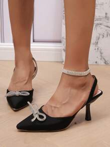 Plus Size Women High Heel Pumps With Bow Decor Closed Toe Stilettos