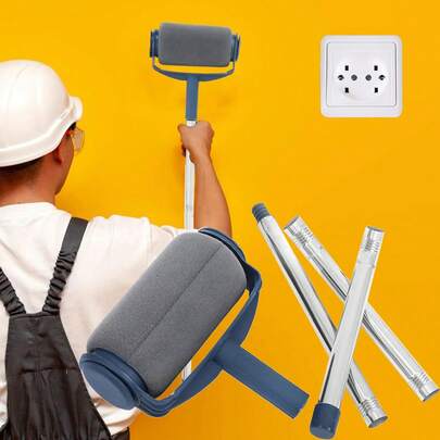 Kit rullo da pittura con manici intercambiabili, include una grande spugna - adatto per vernici lisce a base di lattice e per la pittura di pareti, manici in acciaio inossidabile durevoli, ottimo per progetti fai-da-te domestici
