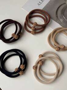 9pcs Brown Textured Crystal Elastic Hair Ties, Elegant Simple Everyday Versatile High Elasticity Scrunchies For Ponytail & Bun