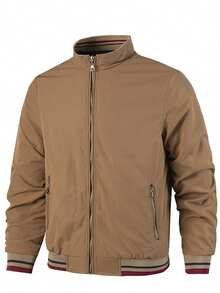 Men's Simple Daily Long Sleeve Jacket, Lightweight Green Color Block Formal Jacket For Work, Gift For Friends, Husband, Boyfriend - Màu Khaki - Xem 1