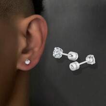 2pcs Super Shiny 4-Prong Zirconia Stainless Steel Stud Earrings For Men, Fashion Ear Cartilage Tragus Earrings, Classic Design, Hypoallergenic, Unisex, Suitable For Party & Daily Wear, Versatile Jewelry, Minimalist Earrings, Exquisite Luster, Accessory