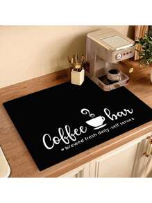 1pc Home Decor, Coffee Cup Printed Drain Mat, New Absorbent Kitchen Counter Drying Pad, Kitchen Dish Drying Mat - Dish Pad, Soft Diatomite Non-Slip Quick Dry Mat, Suitable For Kitchen Counter, Coffee Maker, Espresso Machine, Etc.