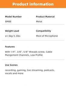 FIFINE FIFINE Mikrofonständer mit flachem Profil, verstellbarer Metallmikrofonarm mit Kabelführungskanal, Tischklemme, Gewindeanschluss, für Aufnahme/Streaming/Gaming/Homeoffice/Podcast/Studio - BM88 Weiß