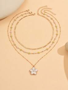 3 件套手工仿珍珠雏菊花吊坠项链，优雅的金色金属链颈链适合日常佩戴、派对和拍照，可定制链长 - 多色 - 查看 3