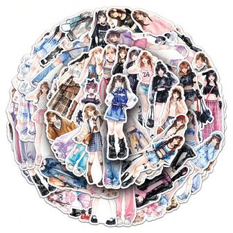 50/100 piezas Pegatinas personalizadas con diseños de niñas de dibujos animados para decorar artículos, pegatinas decorativas estéticas para álbumes de recortes, diarios, botellas de agua, portátiles, suministros de scrapbooking, pegatinas de vinilo resistentes al agua para adultos, útiles escolares, vuelta al cole