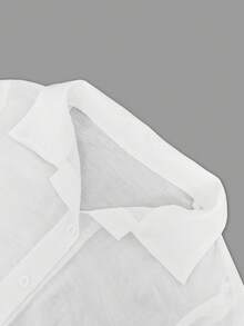 Women's Vacation Casual Minimalist Sexy Regular-Shoulder Long Sleeve Shirt With Lapel, Button & Tie-Up, Long Length Cover-Up - White - View 11