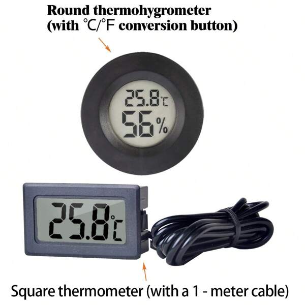 2 Stücke Mini Digital Thermometer Hygrometer, eingebauter runder Temperatur- und Feuchtesensor, LCD-Display, ℉/℃, geeignet für Reptilienterrarien, Innenräume, Gewächshäuser, Glasbehälter, Weinkeller, Luftbefeuchter, Brutkasten