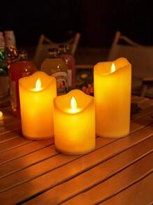 3pcs Large Plastic LED Candles Outdoor Waterproof Flameless Candles Battery Powered LED Flickering Columnar Candles Long-Lasting Plastic Wedding Candle Table Candle Lamp Suitable For Restaurants Bars Home Decor Valentine's Day Confession Atmosphere Candle Lamp Couple Dining Candle Lamp,1/3pcs