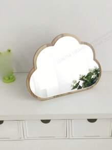 1pc Wooden Cloud Shaped Mirror, High Definition Glass Mirror Surface, Desktop Makeup Mirror, Large Size For Student Dormitory, Portable