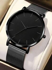 1pc Business And Leisure Men's Watch, A Casual And Simple Round Men's Mesh Quartz Watch, Suitable For Parties, Festivals, And Daily Business Wear, The Best Gift For Men.