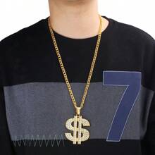 1 pieza Collar con dije de signo de dólar de strass con diseño exagerado al estilo europeo y estadounidense de hip-hop, collar unisex con dije de dólar de strass
