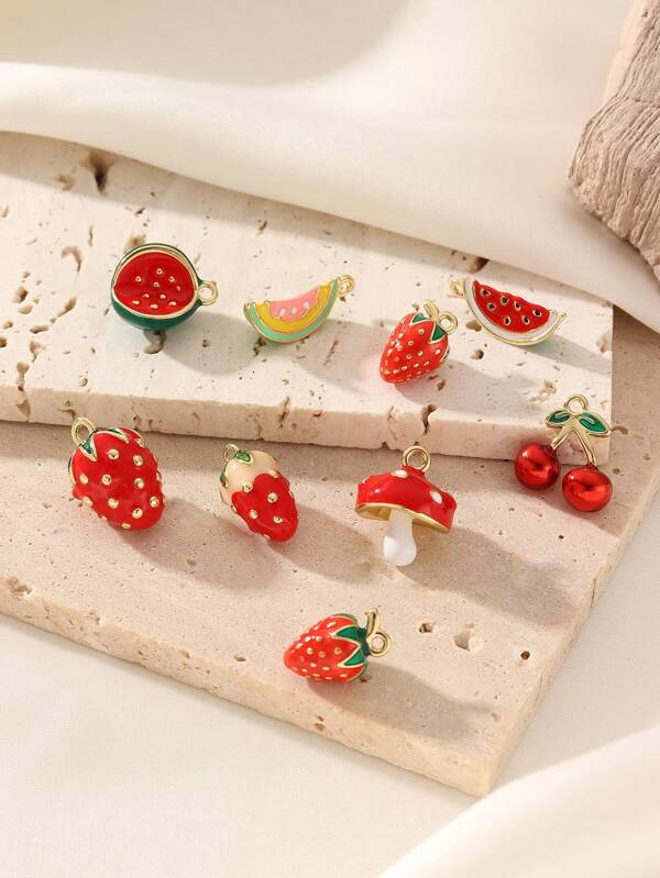 8pcs Copper Alloy Fruit Charms, Minimalist & Cute, Suitable For Party Decoration