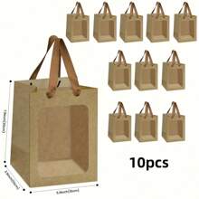 Multi Colored 10PCS Kraft Paper Rectangular Regular Windowed Transparent Gift Bag Size: 20cm * 15cm * 10cm, Suitable For Bridal Gifts, Weddings, Birthday Parties, Various Holiday Gifts, Bouquets, Transparent Windowed Party Handbags