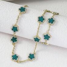 yhvmcl 1 pieza Elegante conjunto de collar de cadena multicapa de flor de cinco pétalos de metal minimalista para mujeres