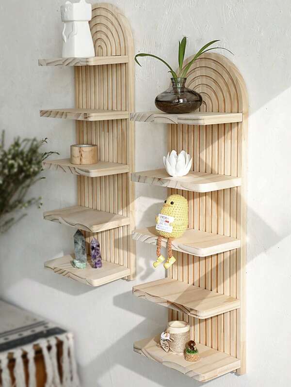 1pc Boho Style Wooden Wall-Mounted Flower Pot Shelf, Decorative Wooden Craft For Home, Living Room Decor