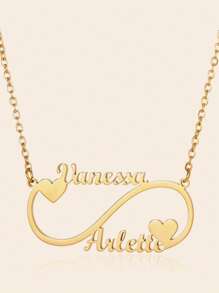 Best Valentine's Day Gift Stainless Steel Customized Gold Heart Infinity Couple Name Necklace, Fashionable Bohemian Style Personalized Pendant Necklace For Girl, Daily Wear Jewelry Accessory