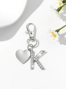 1pc Fashionable European American Luxury Heart Hollow English Letter Shaped Key Chain Pendant, Studded With Rhinestones, Suitable For Women Car Key, Bag Decor, Birthday Gift