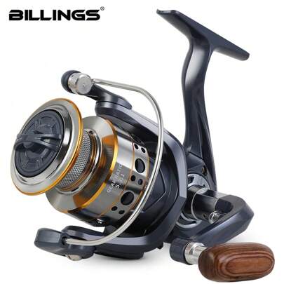 BILLINGS Carrete de pesca giratorio, Serie 1000-7000, Máxima resistencia al arrastre 12KG, Bobina metálica suave, Soporte plegable intercambiable izquierda/derecha, fácil de transportar, relación de engranajes 5.2:1 para pesca en agua salada y dulce