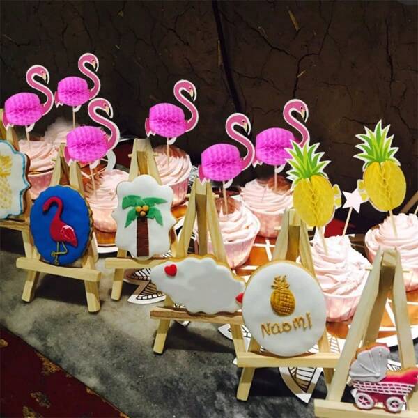 20pcs Hawaii Party Cake Toppers Flamingo Pineapple Disposable Straws Toothpicks Umbrellas Party Cocktail Accessories Juice Drinks Cake Dessert Decor Bamboo Sticks