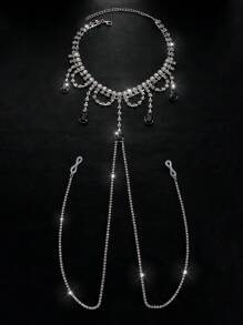 1pc Women's Sexy Accessory, Halloween Costume, Exotic Style Water Drop Rhinestone Necklace Chest Chain, Detachable, Suitable For Nightclub, Party Dress Or Daily Wear