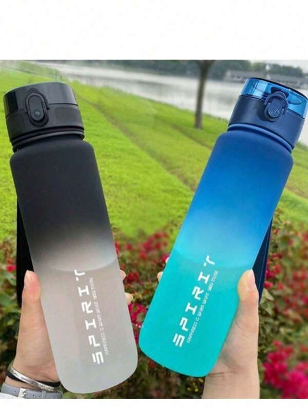 1 Stück 1000ml/650ml Outdoor Sport Camping Wandern Wasserflasche, Großvolumige tragbare Sport Trinkflasche für Herren & Damen mit Farbverlauf, Graduierungsmarkierungen, geflochtener Tragegriff, geeignet für Outdoor-Aktivitäten, Lässig, Laufen, Fitness, Urlaubsgeschenke
