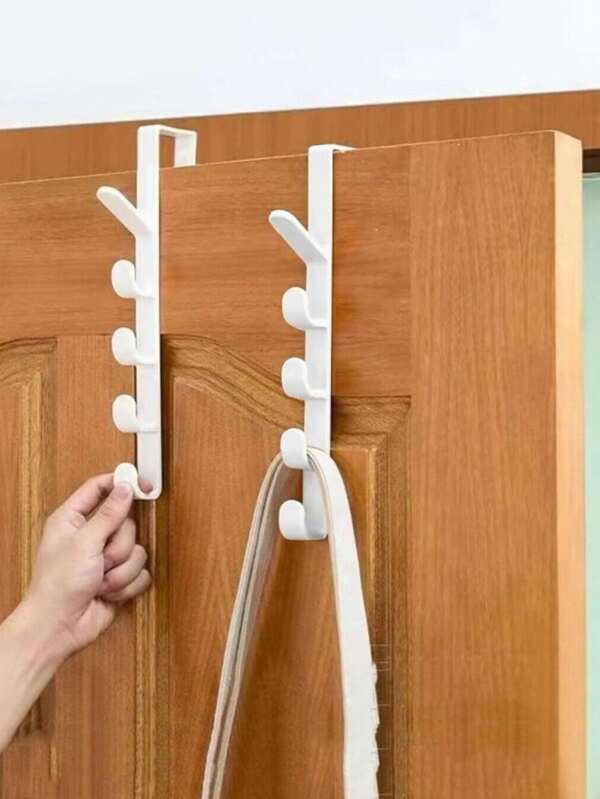 1pc White Plastic Door Hook, Modern Non Perforated Strong Hanger, Suitable For Home Use