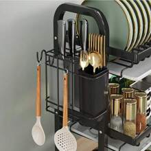 Égouttoir à vaisselle à 2 niveaux avec bac d'égouttage, porte-couverts, égouttoir à assiettes, évier de cuisine