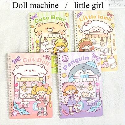 4pcs/Set Cartoon Coil Notebook, Cute Creative A5 Loose-Leaf Memo Pad, School Learning Stationery, Fresh Student Grid Diary, Random Design