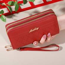 Classic Large Capacity Wallet Geometric Pattern Coin Purse Women Dual-Zipper Coin Pouch For Women Wallet Purse Wallet Long Wallet Wallet Keychain Wristlet Wallet - Multicolor - View 17