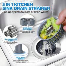 Colador de drenaje de fregadero de cocina 3 en 1 y tapón de fregadero, piezas de instalación de enchufe de acero inoxidable y fregadero con cesta antiobstrucción, se adapta al orificio de drenaje de - pago - Ver 3