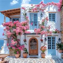 1pc 5D Diamond Painting Set, Flower House Landscape Art, Round Diamond Art Frameless, DIY Home Decoration, Suitable For Various Wall Decorations And Desktop Placement, A Perfect Holiday Gift,No Frame, Multiple Sizes To Choose From