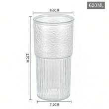 20oz Glass Cup With Straw And Wooden Lid, Textured Design, Suitable For Juice, Milk Tea, Beverage And Water