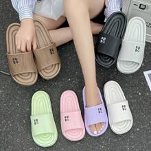 , EVA Slides - Non-Slip, Thick Sole Open-Toe Slippers In Solid Colors With "You Run" Design, Comfortable For Indoor & Shower Use, All-Season Wear